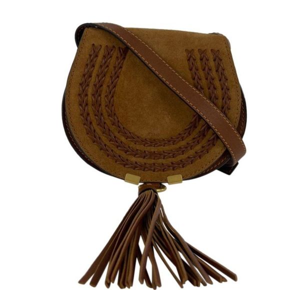 Chloe Handbags - Chloe Calfskin Leather and Suede Braided Marcie Small in Brown Crossbody Bag